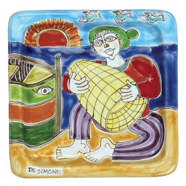 Squared Plate 20x20 DS 17 Fisherman with Basket Squared Plate 20x20 DS 17 Fisherman with Basket